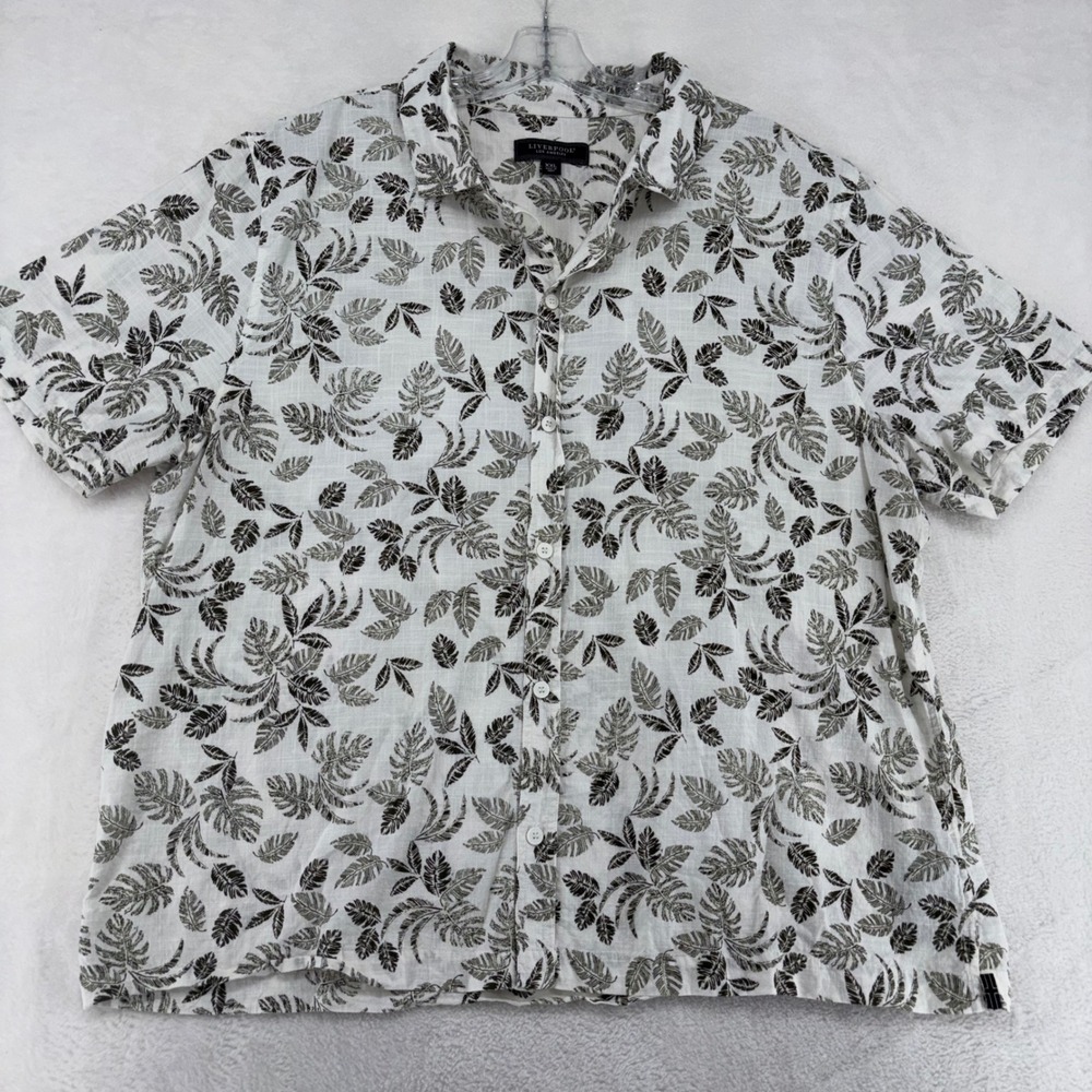 Liverpool Los Angeles Mens XXL Tropical Leaf Button Down Shirt Porcelain Olive